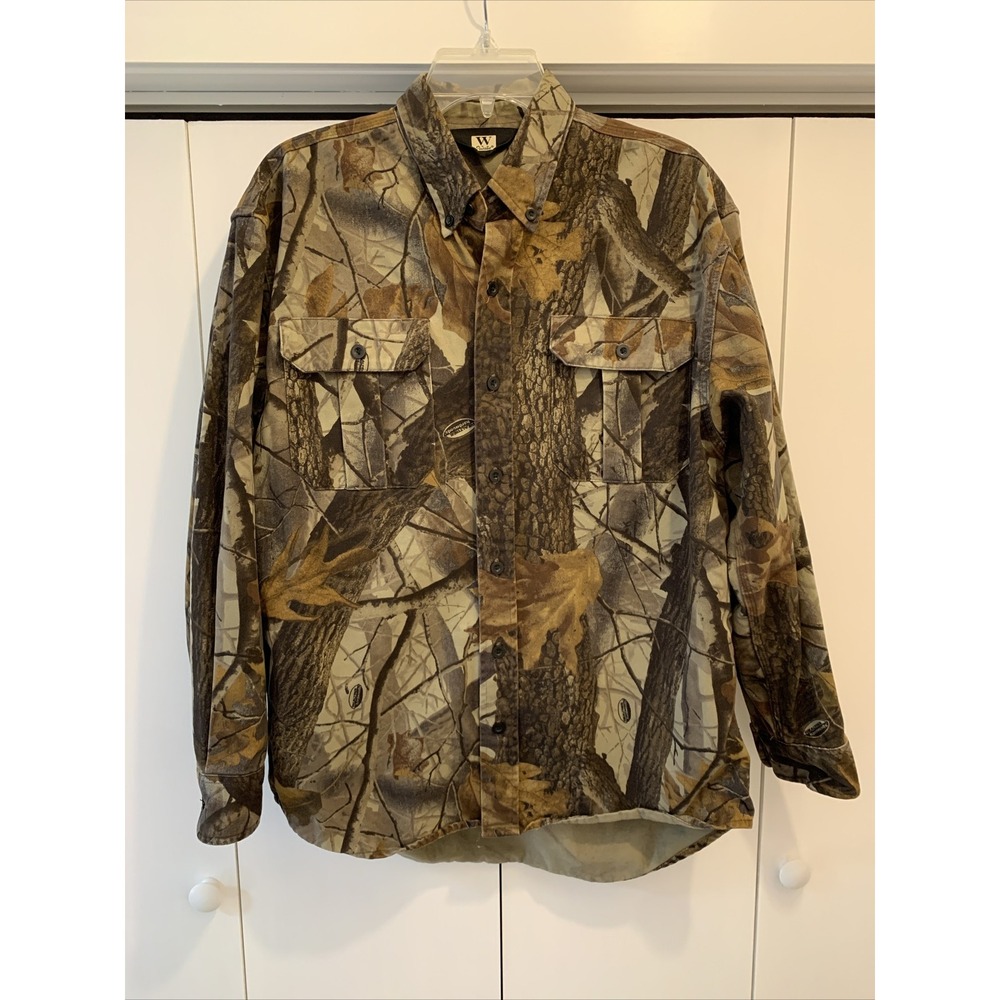 WALLS HUNTING Camouflage REALTREE HARDWOODS JACKET, HEAVY SHIRT MEN SZ M
